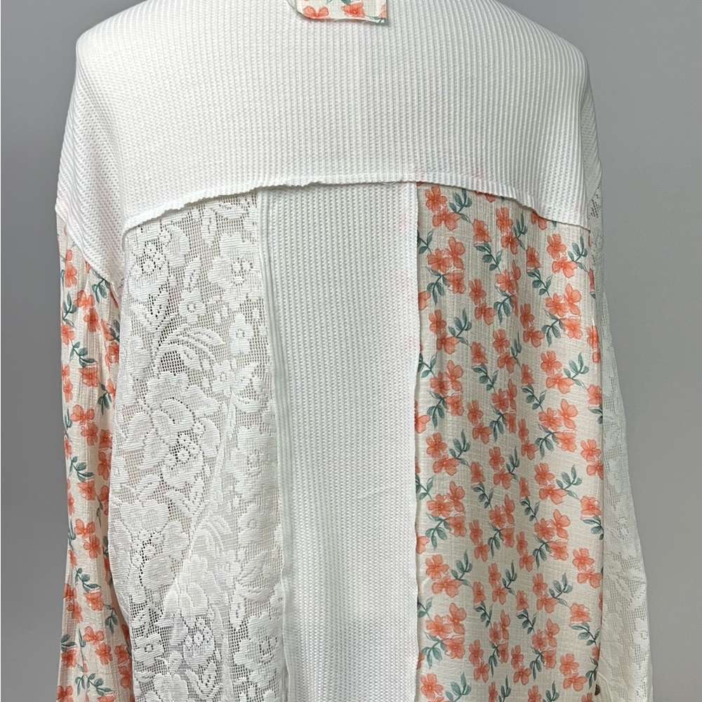 POL Floral Lace Patchwork Button Front Blouse Boh… - image 2